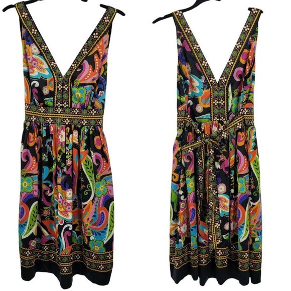 Whimsical Multicolor Silky Mini Dress Sz S Tie Waist Fairycore Party Vibrant - Picture 1 of 12